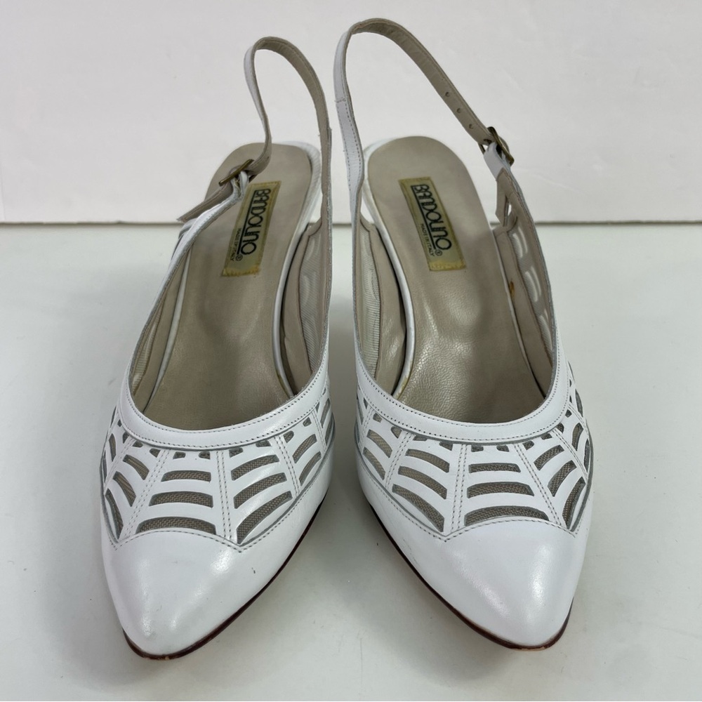 Vintage White‎ Slingback Point Toe Spiderweb Pumps Heels - Picture 6 of 16